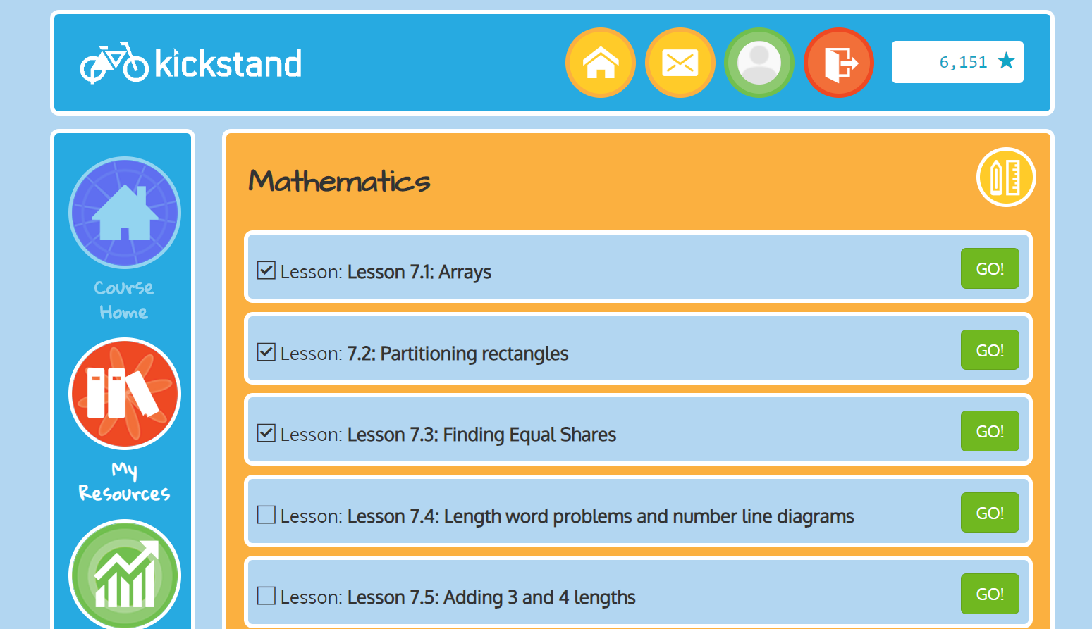 Screenshot of a 2nd grade math home page