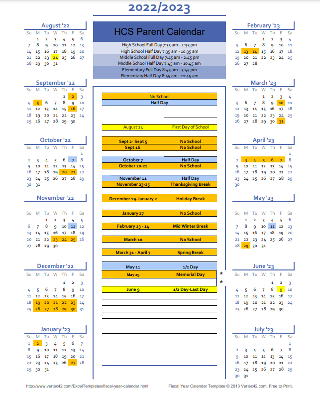 2022-23 Parent Calendar